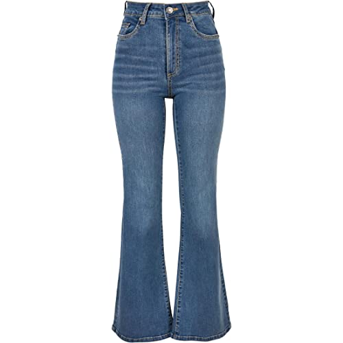 Urban Classics Ladies High Stan Flared Jeansowe Spodnie Damskie, Midstone Washed, 31