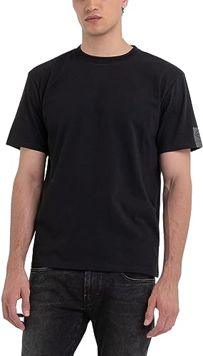 Replay Męski T-shirt z krótkim rękawem, okrągły dekolt, czarny (Black 098), L, Black 098, L