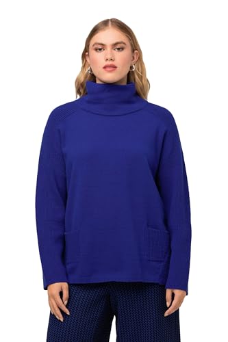 Ulla Popken Damski sweter ze stójką, Tytanowy, niebieski, 50/52