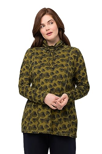 Ulla Popken Damska koszulka z nadrukiem z minimalnymi liśćmi, żółty/zielony, 58/60