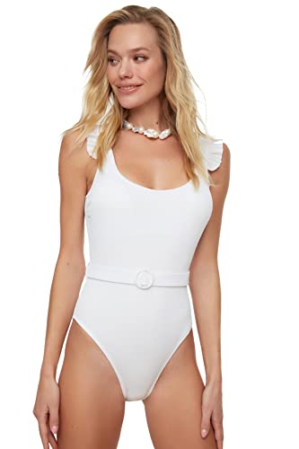 Trendyol Women's strukturowany pasek szczegółowy kostium kąpielowy One Piece Swimsuit, biały, 38