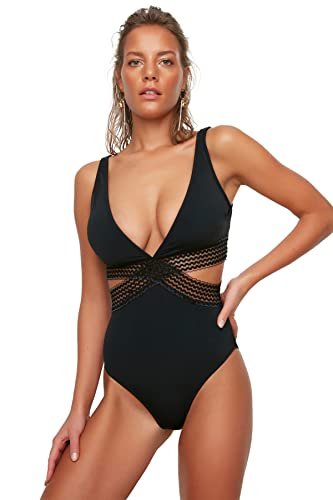 Trendyol Women's akcesoria w paski szczegółowy kostium kąpielowy One Piece Swimsuit, czarny, 38