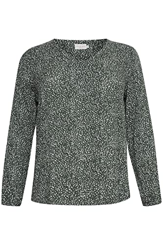 Kaffe Curve Damska Plus Size Bluzka z długim rękawem z nadrukiem, zielono-czarna/chalk Leo, 52