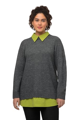 Ulla Popken Damski sweter z kołnierzem koszuli, asfaltowy, 62/64