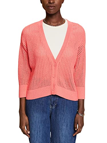 Esprit Collection Kardigan z dzianiny o otwartych oczkach, koralowy, XS