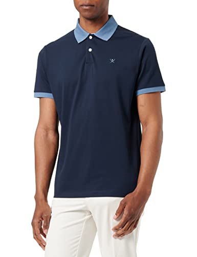 Hackett London Męska koszulka polo Selvedge z plisami, niebieska (granatowa), 3XL, Niebieski (granatowy), 3XL