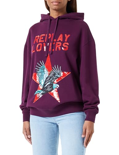 Replay Damska bluza z kapturem oversize, 477 oberżyna, S