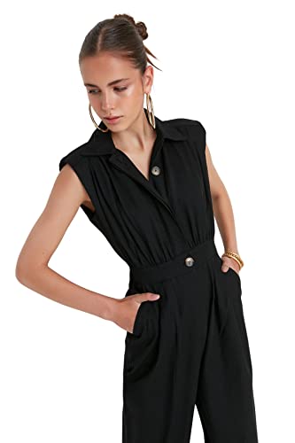 Trendyol Kombinezon damski jednokolorowy tkany, Czarny, 58