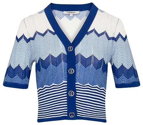 Morgan damski sweter z krótkim rękawem z nadrukiem szewronu MRAYA średni niebieski TM, Niebieski indygo, M