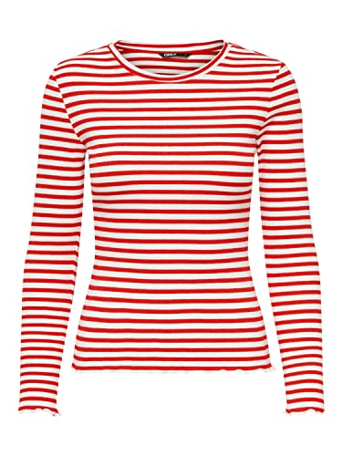 ONLY Damski top Onlvanessa L/S w paski JRS Noos, High Risk Red/Cd/Stripes, XXS