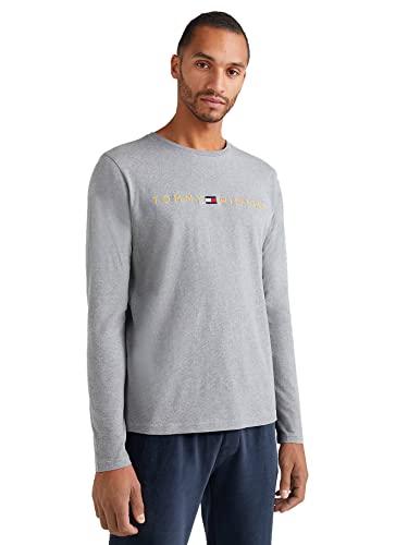 Tommy Hilfiger Męska koszulka Cn Ls logo złota piżama top, Średni szary wrzos, M