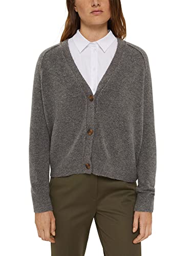 ESPRIT Z wełną: Kardigan z dekoltem w serek, Gunmetal, XL