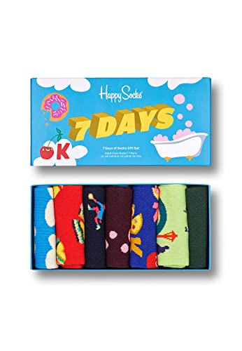 Happy Socks 7-Pack 7 Day Gift Set, Skarpety dla kobiet i mężczyzn, Czerwony-Niebieski-Zielony-Zielony-Czerwony (41-46)