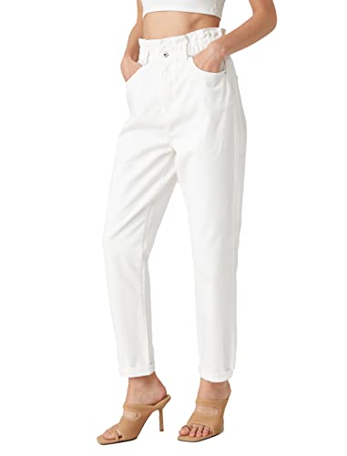 Koton Damskie spodnie jeansowe z elastyczną talią Relax Fit High Waist - Mom Jean, Off White (001), 40