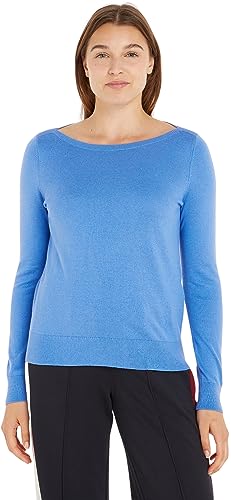 Tommy Hilfiger Damski sweter CO Jersey Stitch V-NK Swetry, Iconic Blue, L, Kultowy niebieski, L