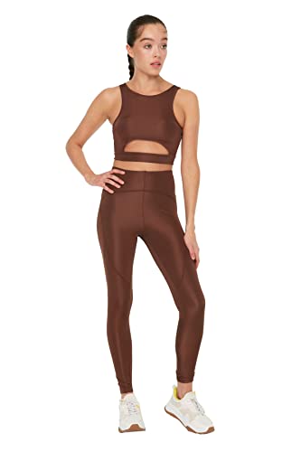 TRENDYOL Legginsy sportowe - fioletowe - długie, brązowy, XS