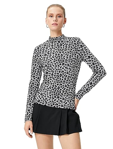Koton Damska koszulka z długim rękawem i wzorem w panterkę, Black Design (9d9), XS