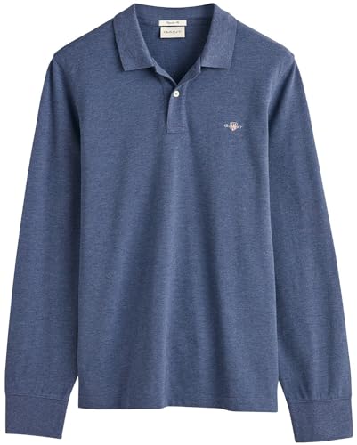 GANT Męska koszulka polo Reg Shield Ls Pique Rugger, Dark Jeansblue melanż, 5XL
