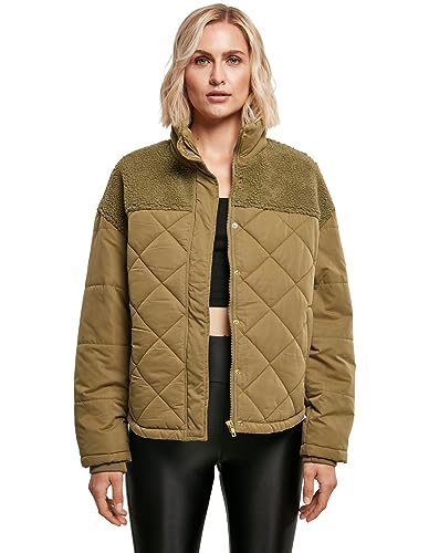 Urban Classics Damska kurtka zimowa w kratkę, pikowana kurtka ze stójką i elementem Sherpa, krój oversize Quilted Puffer Jacket, rozmiar XS do 5XL