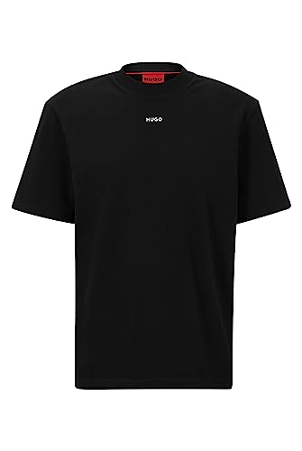 HUGO Męski T-shirt Dapolino Relaxed-Fit z bawełnianego dżerseju z nadrukiem logo, czarny (Black1), M
