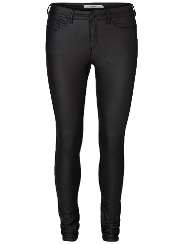 VERO MODA Spodnie damskie Vmseven NW SS Smooth Coated Pant Tall, Czarny/szczegóły: powlekany, 36-S-L