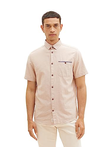 TOM TAILOR Chambray męska koszula z krótkim rękawem z kieszenią na piersi, 31851 - Desert Fawn White Chambray, M