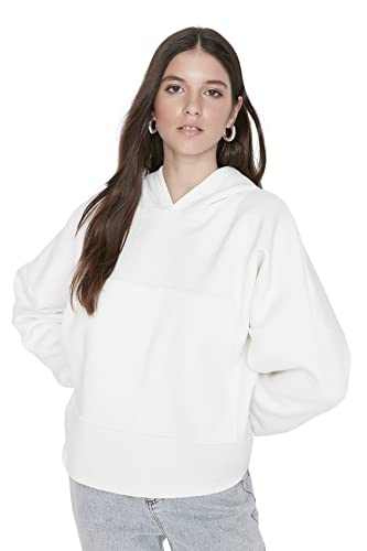 Trendyol Damska bluza oversize z kapturem, Ecru, L