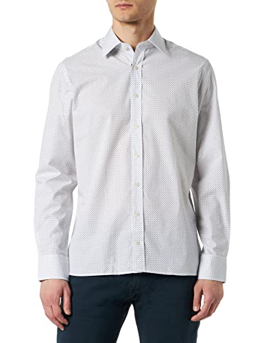 Hackett London Męska koszula z nadrukiem geometrycznym, Biały/granatowy, S