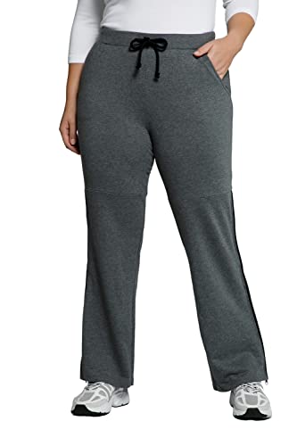 Ulla Popken Damskie spodnie do biegania, kolorowe pikowanie, proste nogawki, ściągacz ze sznurkiem, szary melanż, 42