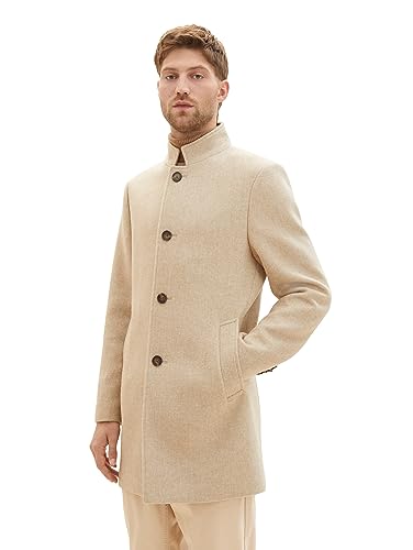 TOM TAILOR męski płaszcz wełniany, 32526 - Big Beige Herringbone Optic, L