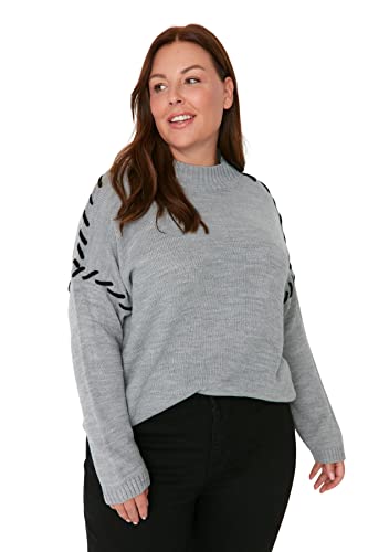 Trendyol Damska bluza z golfem zwykły regularny sweter plus size, szary melanż, 3XL