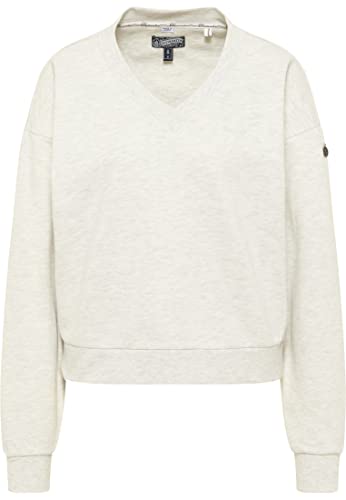 DreiMaster Vintage Damska bluza oversize z dekoltem w serek, wełniany biały melanż, XS