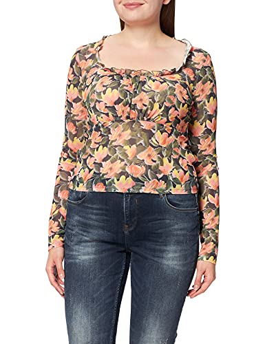 NA-KD Frill Detail Mesh Top Koszula damska, Kwiat pomarańczowy, XS