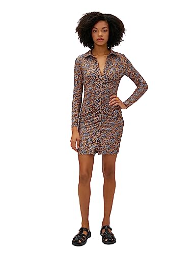 Koton Damska koszulka Neck Shirred Long Sleeve Floral Dress, Anthracite Design (9d2), L