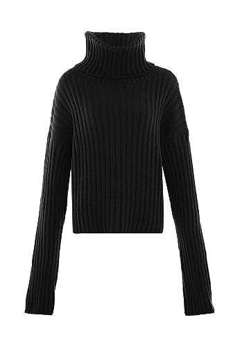Libbi Blonda damski sweter z golfem z modnym stanem i długimi rękawami, akryl, czarny, rozmiar XL/XXL, czarny, XL