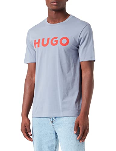 HUGO Męski t-shirt Dulivio Regular-Fit z bawełnianego dżerseju z kontrastowym logo, Bright Blue430, M
