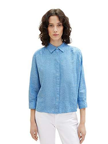 TOM TAILOR Damska bluzka lniana z marszczeniem, 21184 - Soft Cloud Blue, 42