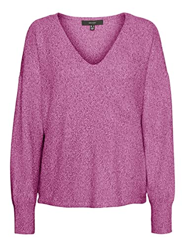 VERO MODA Damski sweter z dzianiny VMDOFFY LS V-Neck Blouse GA NOOS, Wild Aster/Szczegóły: melanż, M