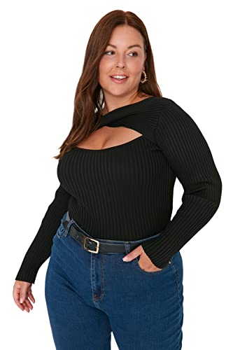 Trendyol Damska bluza Choker z wysokim dekoltem, zwykła, plus size, czarna, 5XL, Czarny, 5XL (Duże Rozmiary)