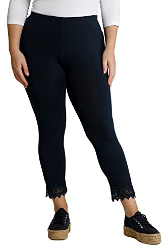 Ulla Popken Damskie duże rozmiary plus size legginsy 7/8, koronka, bawełna ekologiczna, granatowa 42+ 747979132-42+, granatowy, 32W / 32L