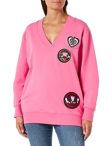 Love Moschino Damska bluza z długim rękawem, komfort fit, z dekoltem w serek, fuksja, 44, Fuchsia