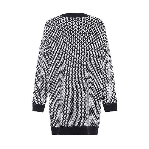 Sidona Damski mały karo karo karo z dużym dekoltem w serek i długim kardiganem, poliester z recyklingu, czarno-biały, rozmiar M/L, czarny biały, M