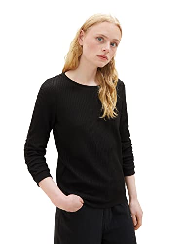 TOM TAILOR Denim Damska bluza z marszczonym rękawem, 14482-Deep Black, XL