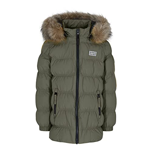 LEGO Dziewczęca kurtka zimowa, parka, pikowana, wodoodporna, wiatroszczelna, ciepła, ciemny khaki, 104 cm