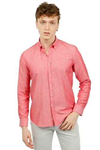Bonamaison Męska koszula z długim rękawem, krój slim fit, czerwona, standardowa
