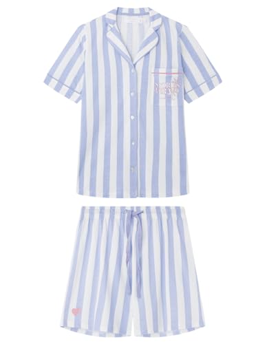 Women'secret Piżama Koszula męska Krótki 100% Bawełna Liliowy Sąsiad Blondynka, Średni niebieski, L