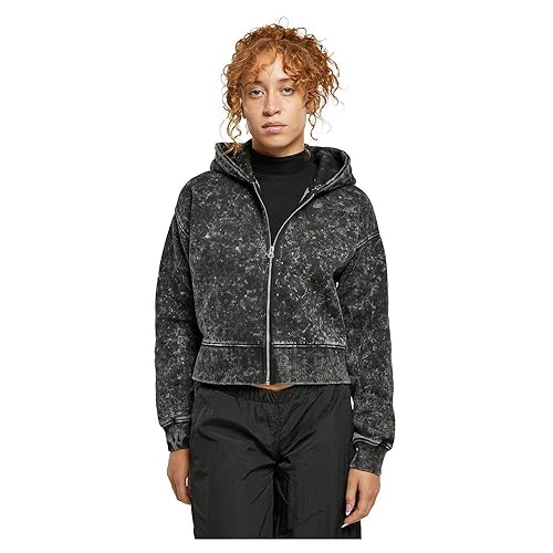 Urban Classics Damska bluza z kapturem z zamkiem błyskawicznym, czarny, XS