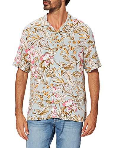 Urban Classics Koszulka męska Viscose Resort, Lightblue Hibiscus, S