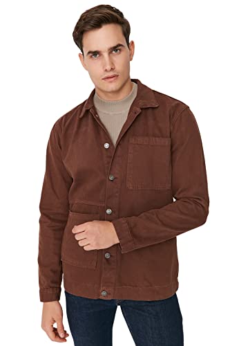 Trendyol Męska koszula kołnierz, zwykła, regularna, płaszcz, brązowy, XL, Brązowy, XL