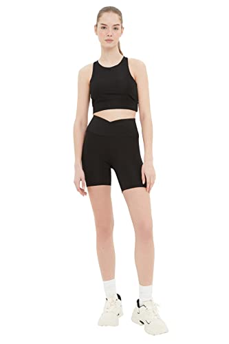 Trendyol Damskie spodnie do jogi Roller Anop Toille, szczegółowe, sportowe rajstopy, Czarny, L